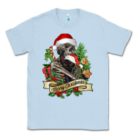 Dusty Blue Merry Christmas skeleton with black cat Classic Tee - NancyCooperArtShop