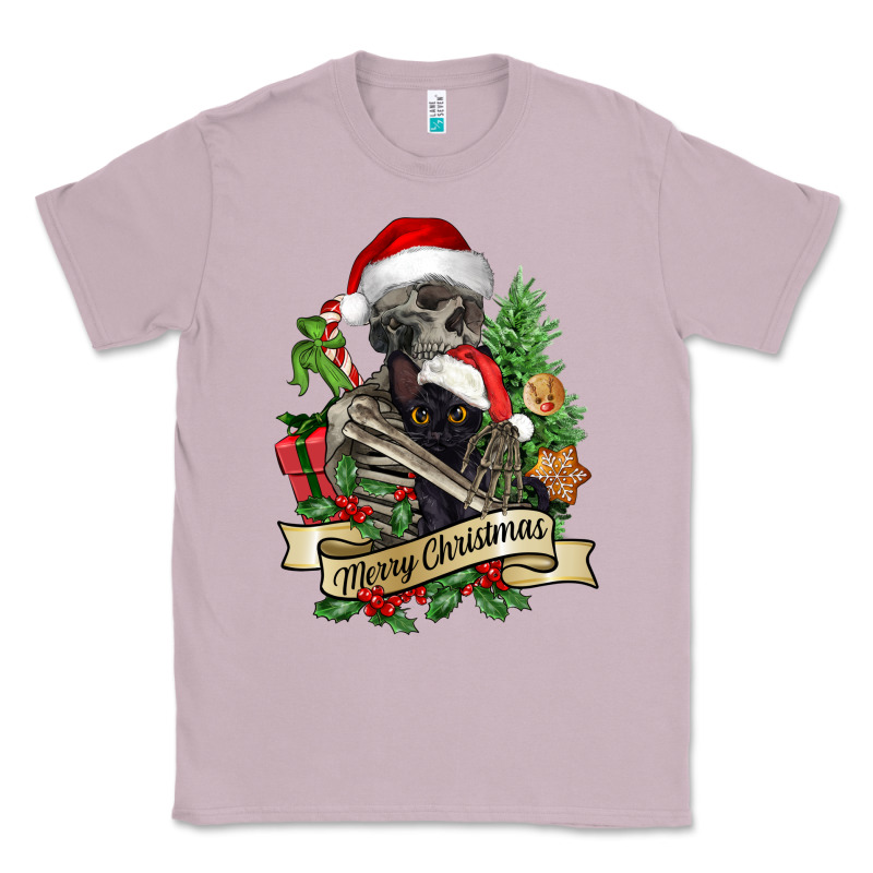 Merry Christmas Skeleton With Black Cat Classic Tee by NancyCooperArtShop | Teevron