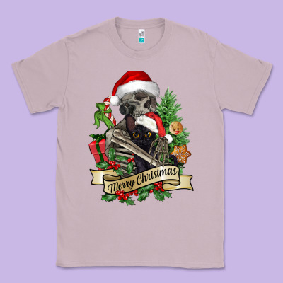 Merry Christmas Skeleton With Black Cat Classic Tee Designed By Nancycooperartshop