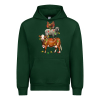 Forest Green Christmas cow sheep and chicken Urban Hoodie - LillyAllenDesigns