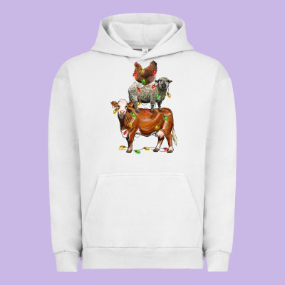 Christmas Cow Sheep And Chicken Urban Hoodie Designed By Lillyallendesigns