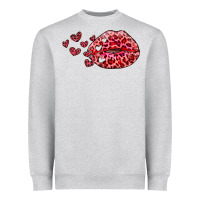 Heather Grey kiss with leopard and hearts Heavyweight Sweatshirt - RanaPortraitStore