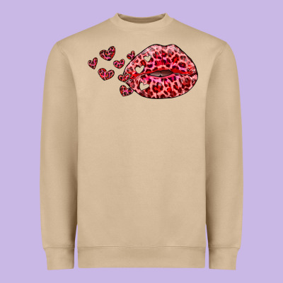Kiss With Leopard And Hearts Heavyweight Sweatshirt Designed By Ranaportraitstore