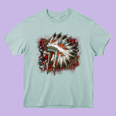 İndian Headress Cowhide Heavy Core Tee Designed By Adodesignshop