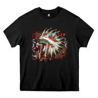 Black İndian Headress Cowhide Heavy Core Tee - AdoDesignShop