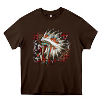 Chocolate Brown İndian Headress Cowhide Heavy Core Tee - AdoDesignShop