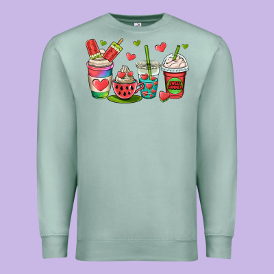 Watermelon Summer Coffee Cups Premium Sweatshirt Designed By Oliviacreatesart