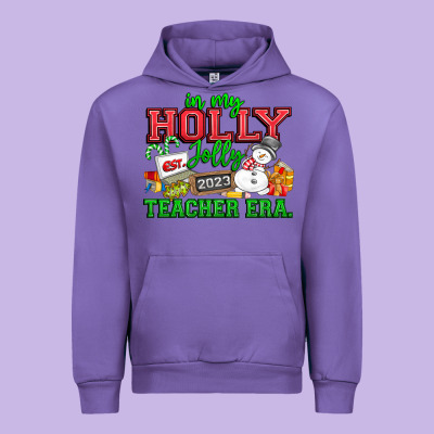 In My Holly Jolly Teacher Era Urban Hoodie Designed By Cowhidedigitalart