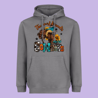 The World Needs More Cowboys Heavyweight Hoodie Designed By Oliviacreatesart