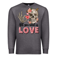 Charcoal Heather Skull all you need is love Premium Sweatshirt - FaDigitalArtStudio