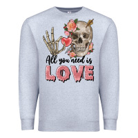 Heather Grey Skull all you need is love Premium Sweatshirt - FaDigitalArtStudio