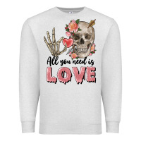 Oatmeal Heather Skull all you need is love Premium Sweatshirt - FaDigitalArtStudio