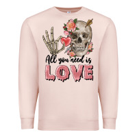Pale Pink Skull all you need is love Premium Sweatshirt - FaDigitalArtStudio