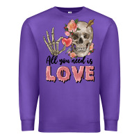 Purple Skull all you need is love Premium Sweatshirt - FaDigitalArtStudio