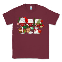 Burgundy Christmas Wine Glasses Classic Tee - MaliasSmallBusiness