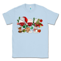 Dusty Blue Christmas Wine Glasses Classic Tee - MaliasSmallBusiness