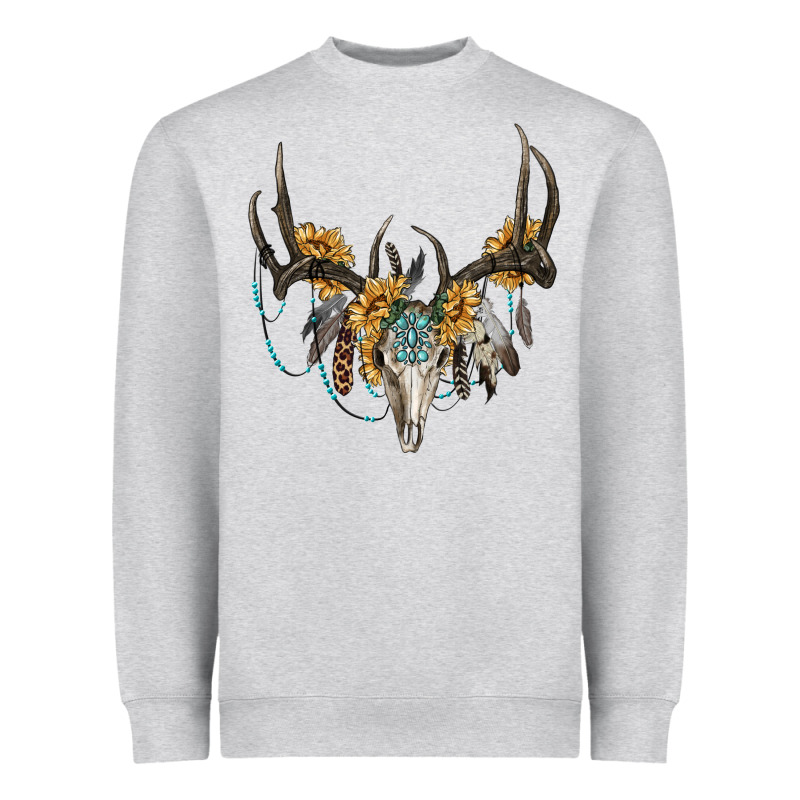 Boho Deer Skull Sunflowers And Gemstone Heavyweight Sweatshirt by RanaPortraitStore | Teevron