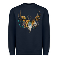 Navy boho deer skull sunflowers and gemstone Heavyweight Sweatshirt - RanaPortraitStore
