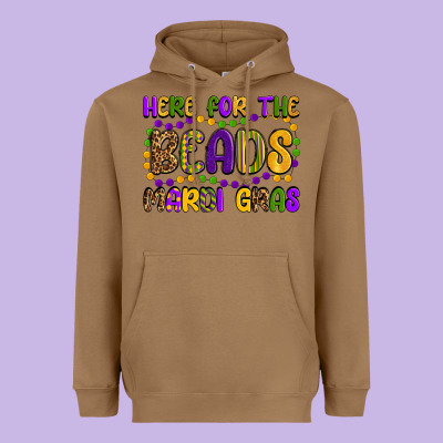 Here For The Beads Mardi Gras Heavyweight Hoodie Designed By Oliviacreatesart