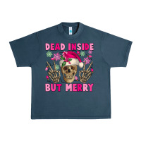 Midnight Navy Dead inside but merry pink Christmas skeleton Urban Heavy Tee - NancyCooperArtShop
