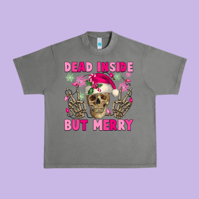 Dead Inside But Merry Pink Christmas Skeleton Urban Heavy Tee Designed By Nancycooperartshop