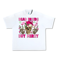 White Dead inside but merry pink Christmas skeleton Urban Heavy Tee - NancyCooperArtShop