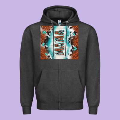 Tooled Leather And Cowhide Mama Zipper Hoodie Designed By Tumblerdesignbyshophia
