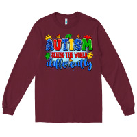 Burgundy autism seeing the world differently Long Sleeve Tee - Artiststas