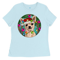 Baby Blue Christmas Chihuahua Ladies Tee - RanaPortraitStore