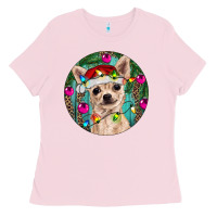 Bubblegum Pink Christmas Chihuahua Ladies Tee - RanaPortraitStore