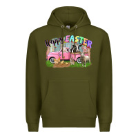 Army Green Happy Easter truck with farm animals Easter Day Premium Hoodie - CowGirlArtShop