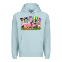 Blue Mist Happy Easter truck with farm animals Easter Day Premium Hoodie - CowGirlArtShop