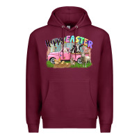 Burgundy Happy Easter truck with farm animals Easter Day Premium Hoodie - CowGirlArtShop