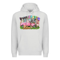 Dove Grey Happy Easter truck with farm animals Easter Day Premium Hoodie - CowGirlArtShop