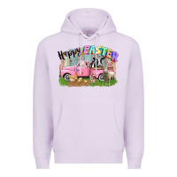 Lilac Happy Easter truck with farm animals Easter Day Premium Hoodie - CowGirlArtShop