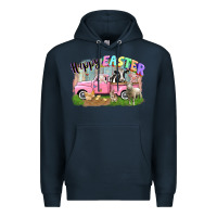 Navy Happy Easter truck with farm animals Easter Day Premium Hoodie - CowGirlArtShop
