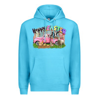 Ocean Blue Happy Easter truck with farm animals Easter Day Premium Hoodie - CowGirlArtShop