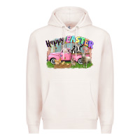 Pale Pink Happy Easter truck with farm animals Easter Day Premium Hoodie - CowGirlArtShop