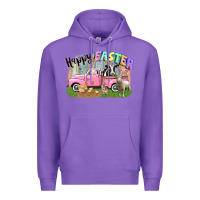 Purple Happy Easter truck with farm animals Easter Day Premium Hoodie - CowGirlArtShop