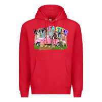 Red Happy Easter truck with farm animals Easter Day Premium Hoodie - CowGirlArtShop