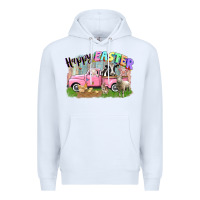 White Happy Easter truck with farm animals Easter Day Premium Hoodie - CowGirlArtShop