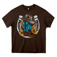 Chocolate Brown western horseshoe boots hat rope sunflower Heavy Core Tee - AdoDesignShop