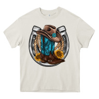Western Horseshoe Boots Hat Rope Sunflower Heavy Core Tee | Teevron