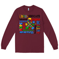 Burgundy autism awareness typography Long Sleeve Tee - Artiststas
