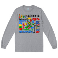 Heather Grey autism awareness typography Long Sleeve Tee - Artiststas