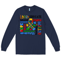 Navy autism awareness typography Long Sleeve Tee - Artiststas