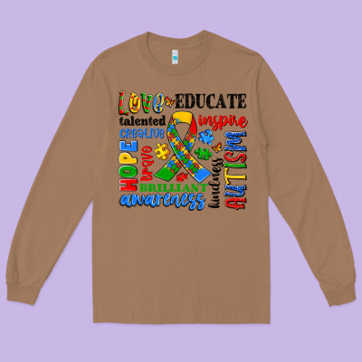Autism Awareness Typography Long Sleeve Tee Designed By Artiststas