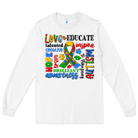 White autism awareness typography Long Sleeve Tee - Artiststas