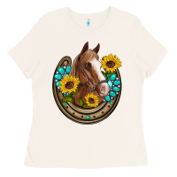 Bone western horseshoe horse sunflowers gemstone Ladies Tee - Artiststas
