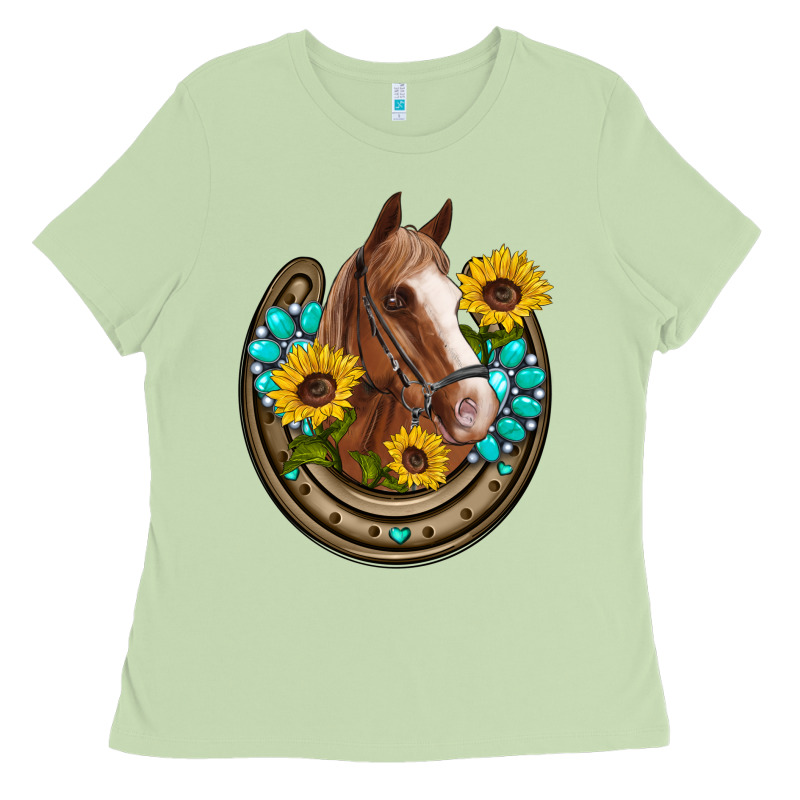 Western Horseshoe Horse Sunflowers Gemstone Ladies Tee by Artiststas | Teevron